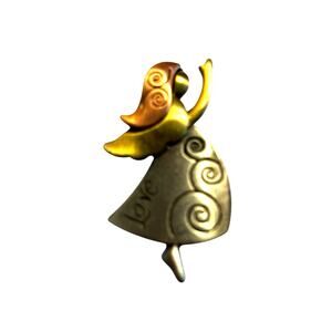 Christmas LOVE Angel brooch charming mixed metals embossed novelty holiday pin